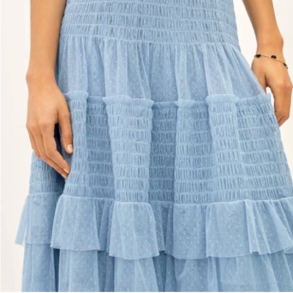 Anthropologie Maeve Tulle Skirt Swiss Dot ruffled midi with stripe elastic waist - Picture 5 of 10